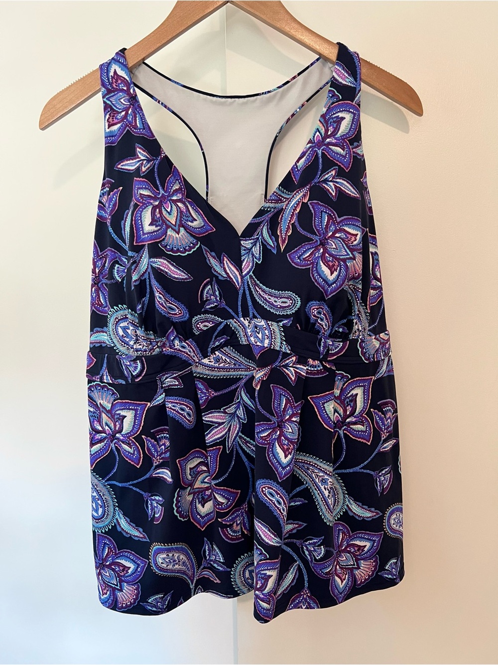 Lands' End Navy Floral Paisley Racerback Swing Tankini Swim Top 18w